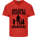 Dad With Three Daughters Funny Fathers Day Mens V-Neck Cotton T-Shirt Red