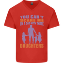 Dad With Three Daughters Funny Fathers Day Mens V-Neck Cotton T-Shirt Red