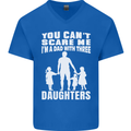 Dad With Three Daughters Funny Fathers Day Mens V-Neck Cotton T-Shirt Royal Blue