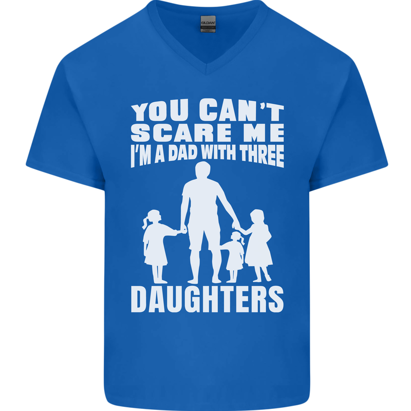 Dad With Three Daughters Funny Fathers Day Mens V-Neck Cotton T-Shirt Royal Blue