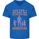 Dad With Three Daughters Funny Fathers Day Mens V-Neck Cotton T-Shirt Royal Blue
