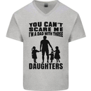 Dad With Three Daughters Funny Fathers Day Mens V-Neck Cotton T-Shirt Sports Grey