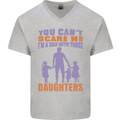 Dad With Three Daughters Funny Fathers Day Mens V-Neck Cotton T-Shirt Sports Grey