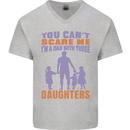 Dad With Three Daughters Funny Fathers Day Mens V-Neck Cotton T-Shirt Sports Grey
