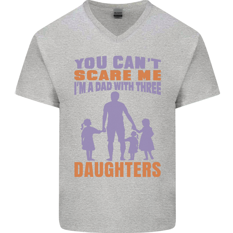 Dad With Three Daughters Funny Fathers Day Mens V-Neck Cotton T-Shirt Sports Grey