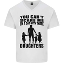 Dad With Three Daughters Funny Fathers Day Mens V-Neck Cotton T-Shirt White
