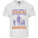 Dad With Three Daughters Funny Fathers Day Mens V-Neck Cotton T-Shirt White