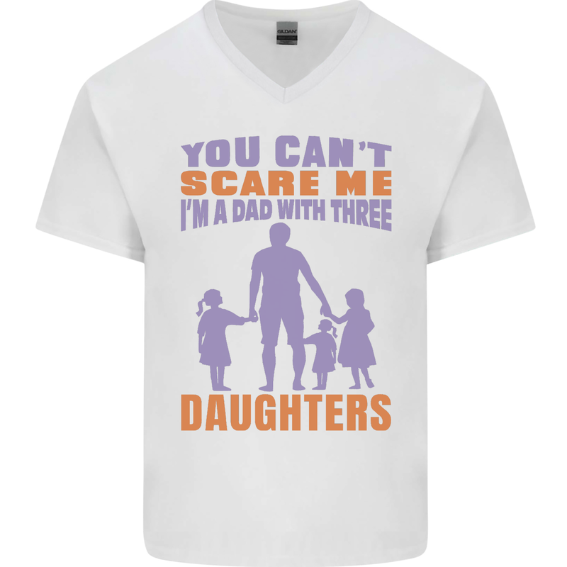 Dad With Three Daughters Funny Fathers Day Mens V-Neck Cotton T-Shirt White