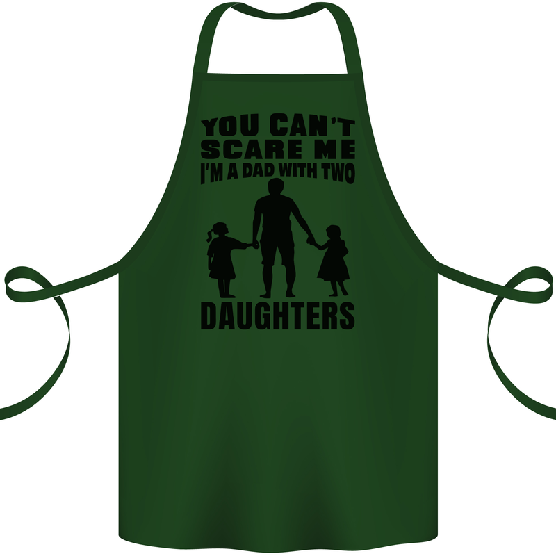 Dad With Two Daughters Funny Fathers Day Cotton Apron 100% Organic Forest Green