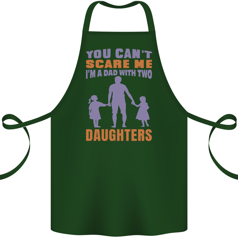 Dad With Two Daughters Funny Fathers Day Cotton Apron 100% Organic Forest Green