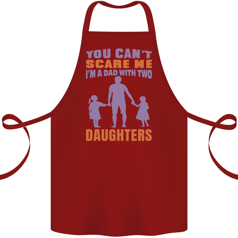 Dad With Two Daughters Funny Fathers Day Cotton Apron 100% Organic Maroon
