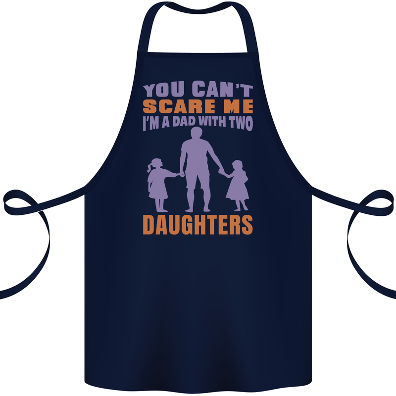 Dad With Two Daughters Funny Fathers Day Cotton Apron 100% Organic Navy Blue