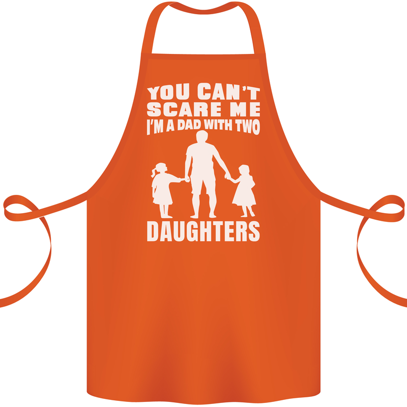 Dad With Two Daughters Funny Fathers Day Cotton Apron 100% Organic Orange
