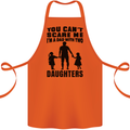 Dad With Two Daughters Funny Fathers Day Cotton Apron 100% Organic Orange