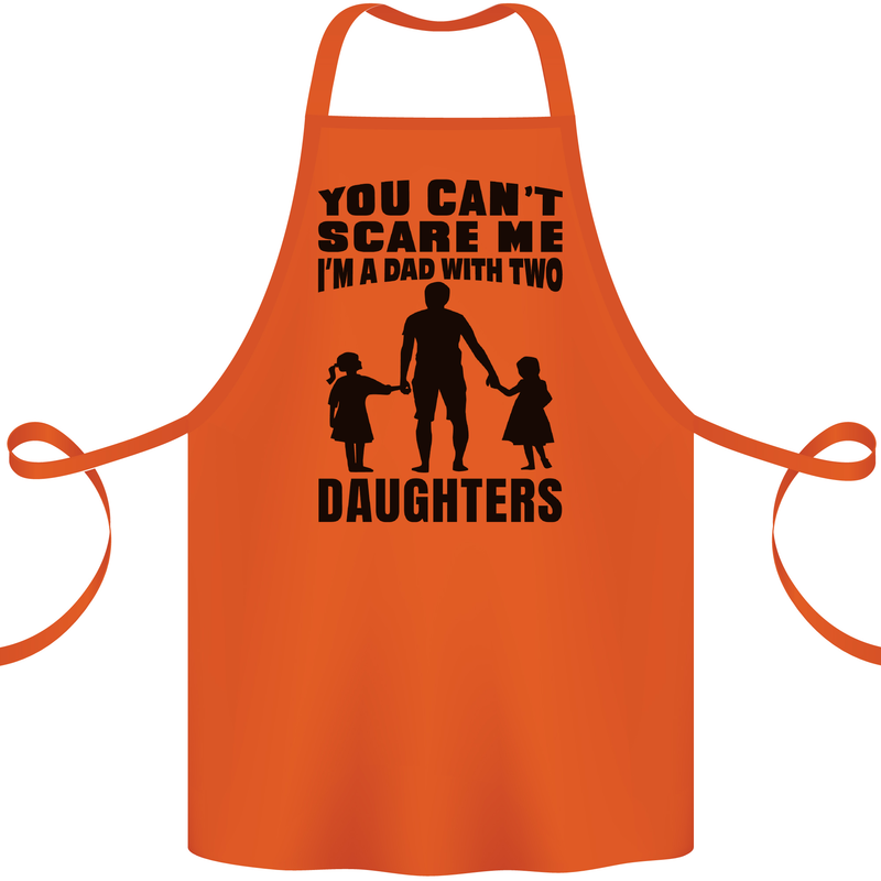 Dad With Two Daughters Funny Fathers Day Cotton Apron 100% Organic Orange