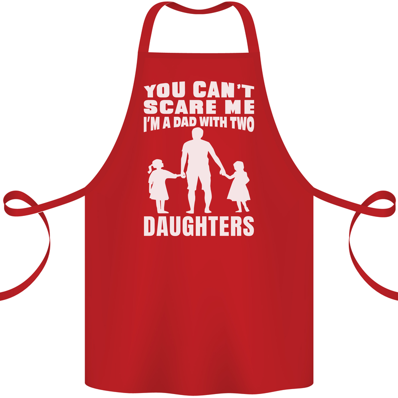 Dad With Two Daughters Funny Fathers Day Cotton Apron 100% Organic Red