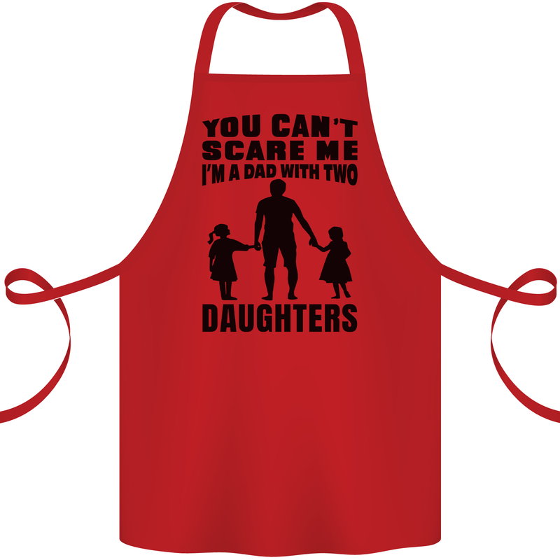 Dad With Two Daughters Funny Fathers Day Cotton Apron 100% Organic Red