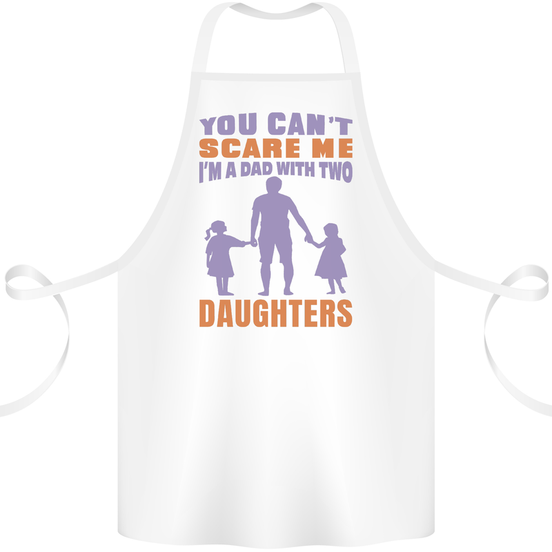 Dad With Two Daughters Funny Fathers Day Cotton Apron 100% Organic White