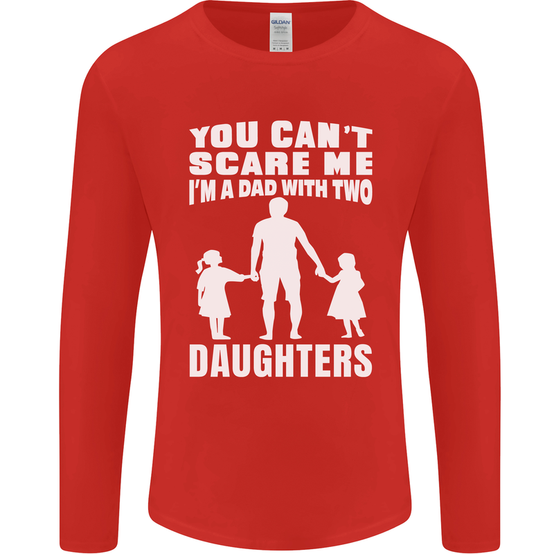 Dad With Two Daughters Funny Fathers Day Mens Long Sleeve T-Shirt Red