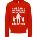 Dad With Two Daughters Funny Fathers Day Mens Sweatshirt Jumper Bright Red