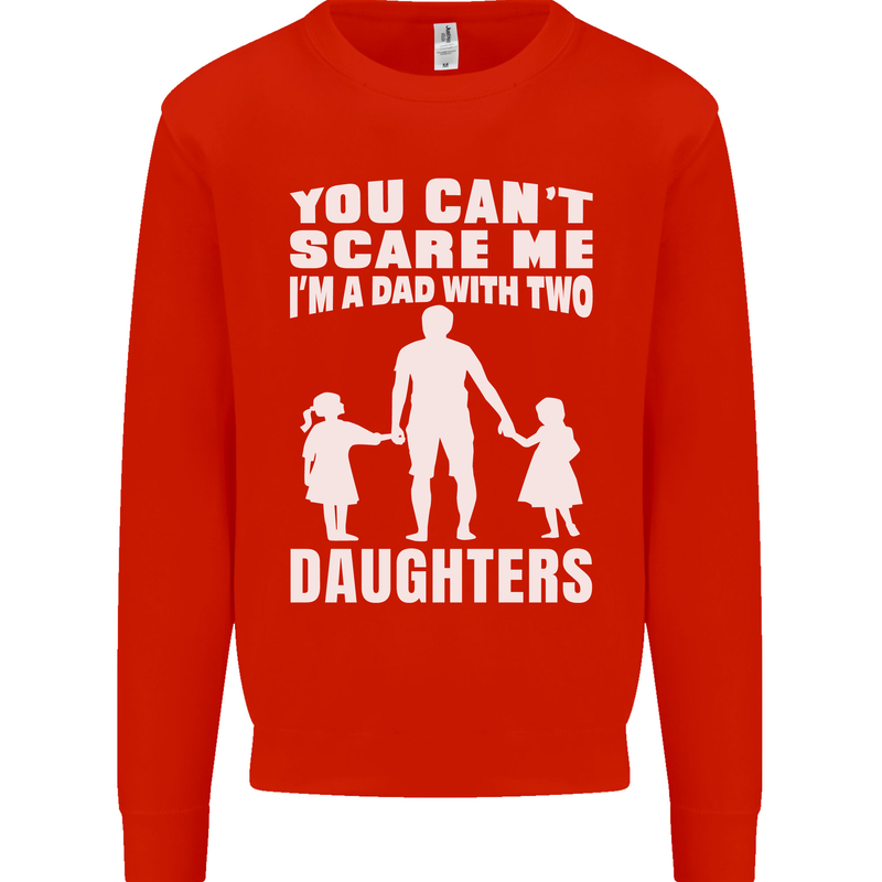 Dad With Two Daughters Funny Fathers Day Mens Sweatshirt Jumper Bright Red