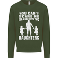 Dad With Two Daughters Funny Fathers Day Mens Sweatshirt Jumper Forest Green