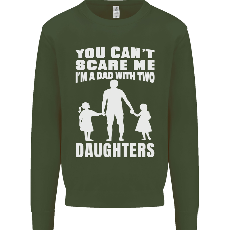 Dad With Two Daughters Funny Fathers Day Mens Sweatshirt Jumper Forest Green