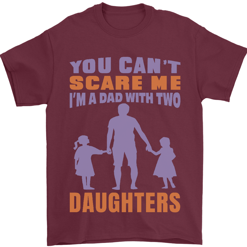 Dad With Two Daughters Funny Fathers Day Mens T-Shirt Cotton Gildan Maroon