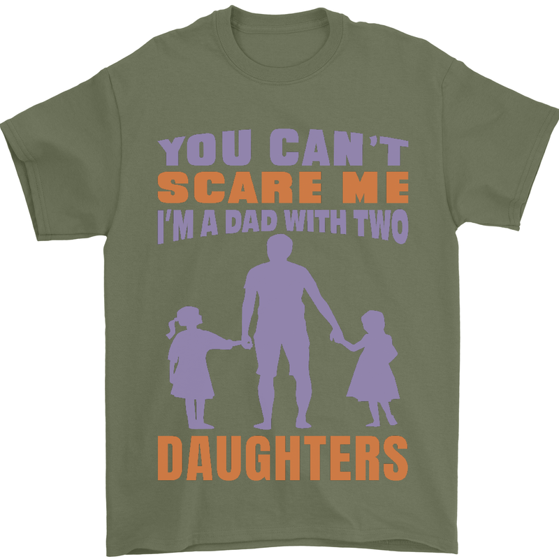 Dad With Two Daughters Funny Fathers Day Mens T-Shirt Cotton Gildan Military Green