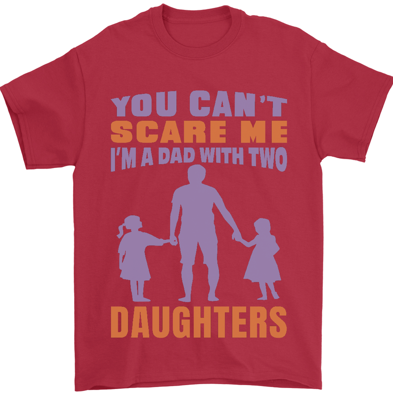 Dad With Two Daughters Funny Fathers Day Mens T-Shirt Cotton Gildan Red