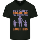 Dad With Two Daughters Funny Fathers Day Mens V-Neck Cotton T-Shirt Black