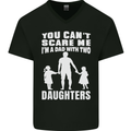 Dad With Two Daughters Funny Fathers Day Mens V-Neck Cotton T-Shirt Black