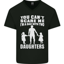 Dad With Two Daughters Funny Fathers Day Mens V-Neck Cotton T-Shirt Black