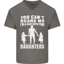 Dad With Two Daughters Funny Fathers Day Mens V-Neck Cotton T-Shirt Charcoal