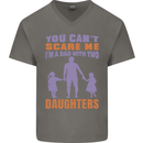 Dad With Two Daughters Funny Fathers Day Mens V-Neck Cotton T-Shirt Charcoal