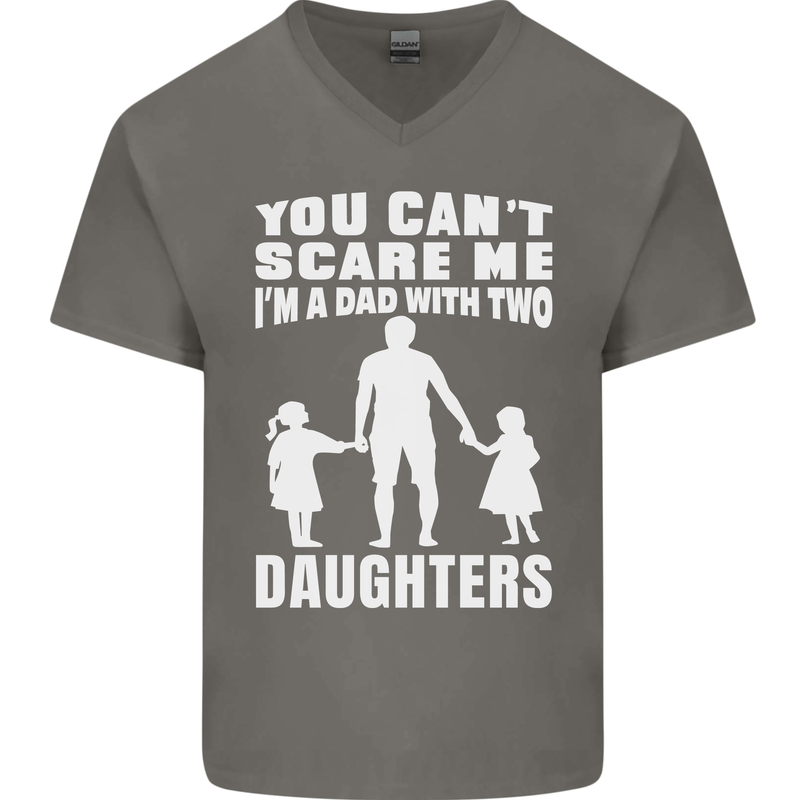 Dad With Two Daughters Funny Fathers Day Mens V-Neck Cotton T-Shirt Charcoal