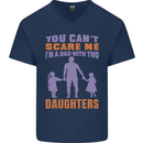 Dad With Two Daughters Funny Fathers Day Mens V-Neck Cotton T-Shirt Navy Blue
