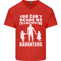 Dad With Two Daughters Funny Fathers Day Mens V-Neck Cotton T-Shirt Red