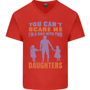 Dad With Two Daughters Funny Fathers Day Mens V-Neck Cotton T-Shirt Red