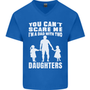 Dad With Two Daughters Funny Fathers Day Mens V-Neck Cotton T-Shirt Royal Blue
