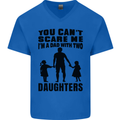 Dad With Two Daughters Funny Fathers Day Mens V-Neck Cotton T-Shirt Royal Blue