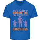 Dad With Two Daughters Funny Fathers Day Mens V-Neck Cotton T-Shirt Royal Blue