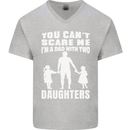 Dad With Two Daughters Funny Fathers Day Mens V-Neck Cotton T-Shirt Sports Grey