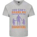 Dad With Two Daughters Funny Fathers Day Mens V-Neck Cotton T-Shirt Sports Grey