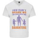 Dad With Two Daughters Funny Fathers Day Mens V-Neck Cotton T-Shirt White