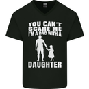 Dad With a Daughter Funny Fathers Day Mens V-Neck Cotton T-Shirt Black