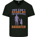 Dad With a Daughter Funny Fathers Day Mens V-Neck Cotton T-Shirt Black