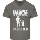 Dad With a Daughter Funny Fathers Day Mens V-Neck Cotton T-Shirt Charcoal