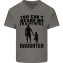 Dad With a Daughter Funny Fathers Day Mens V-Neck Cotton T-Shirt Charcoal