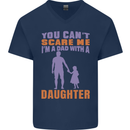 Dad With a Daughter Funny Fathers Day Mens V-Neck Cotton T-Shirt Navy Blue